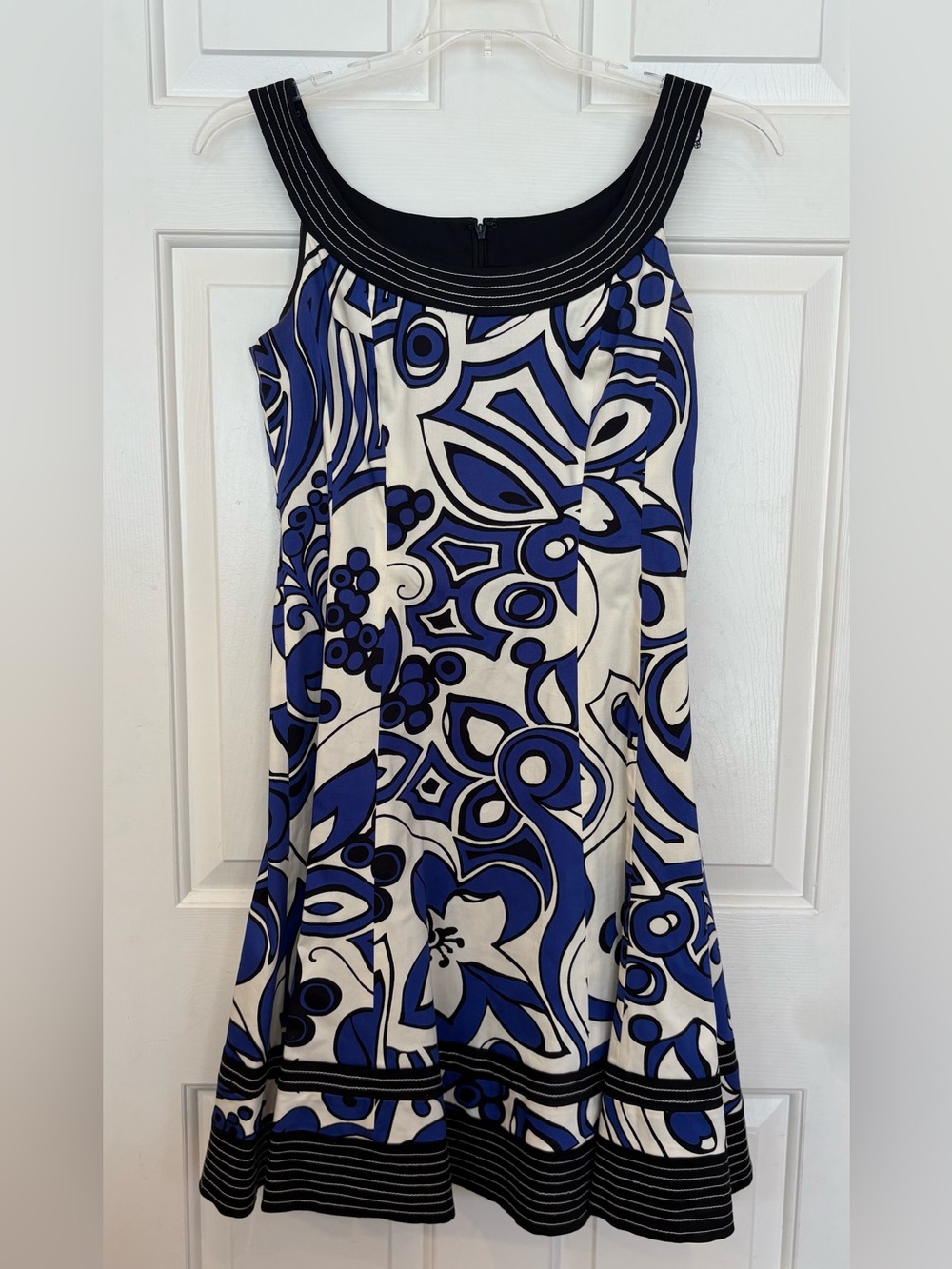Nine West Blue White Black Fit Flare Dress Size 8 Sleeveless Cocktail Party